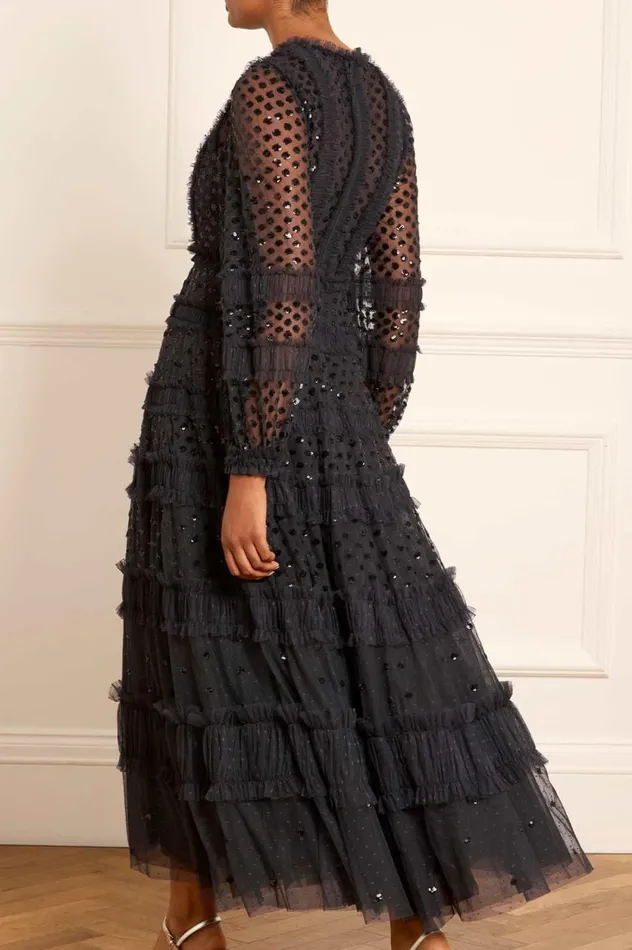 Dot Shimmer Ankle Gown Black Women Needle and Thread Dresses
