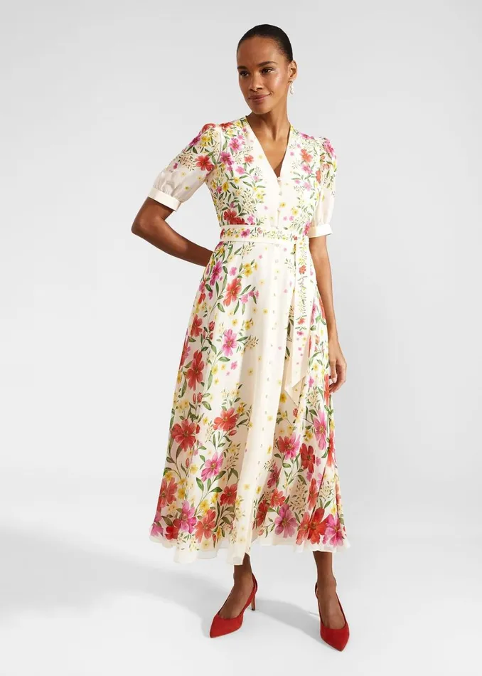 Dresses and Jumpsuits Women HOBBS Aurelia Floral Silk Dress Cream Multi
