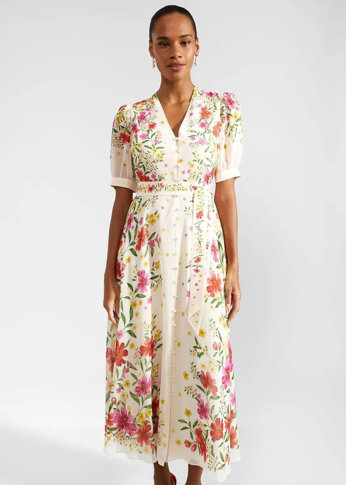 Dresses and Jumpsuits Women HOBBS Aurelia Floral Silk Dress Cream Multi