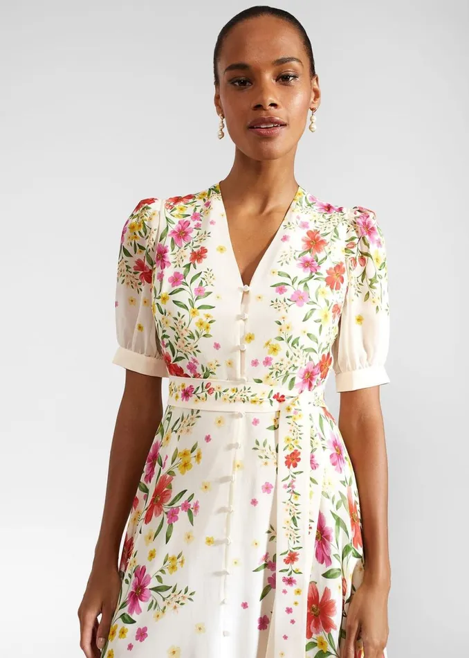 Dresses and Jumpsuits Women HOBBS Aurelia Floral Silk Dress Cream Multi