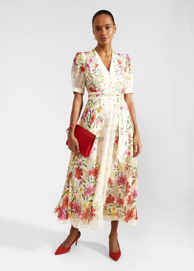 Dresses and Jumpsuits Women HOBBS Aurelia Floral Silk Dress Cream Multi