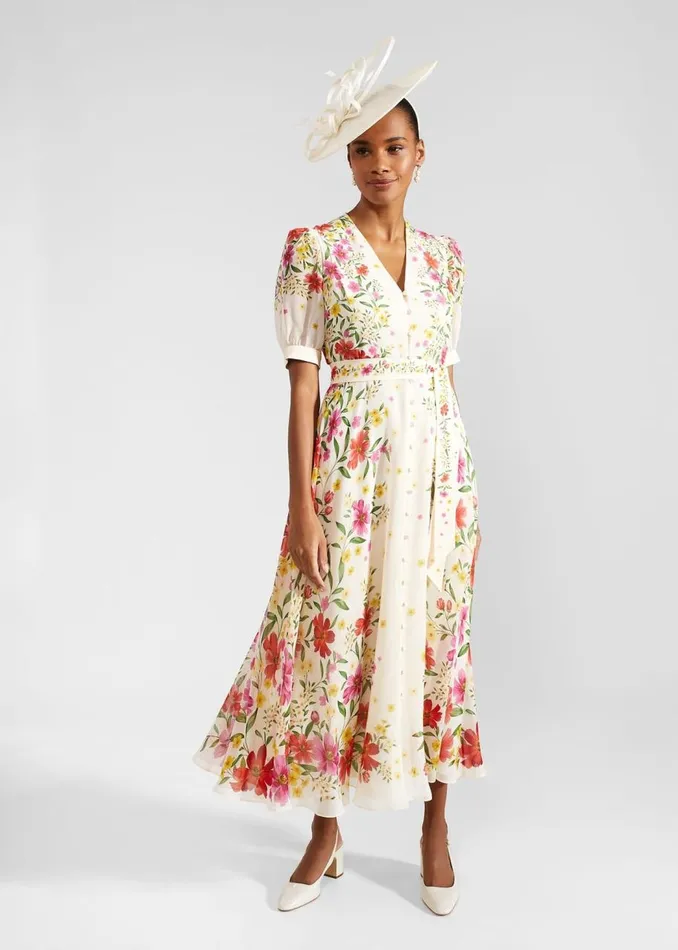 Dresses and Jumpsuits Women HOBBS Aurelia Floral Silk Dress Cream Multi