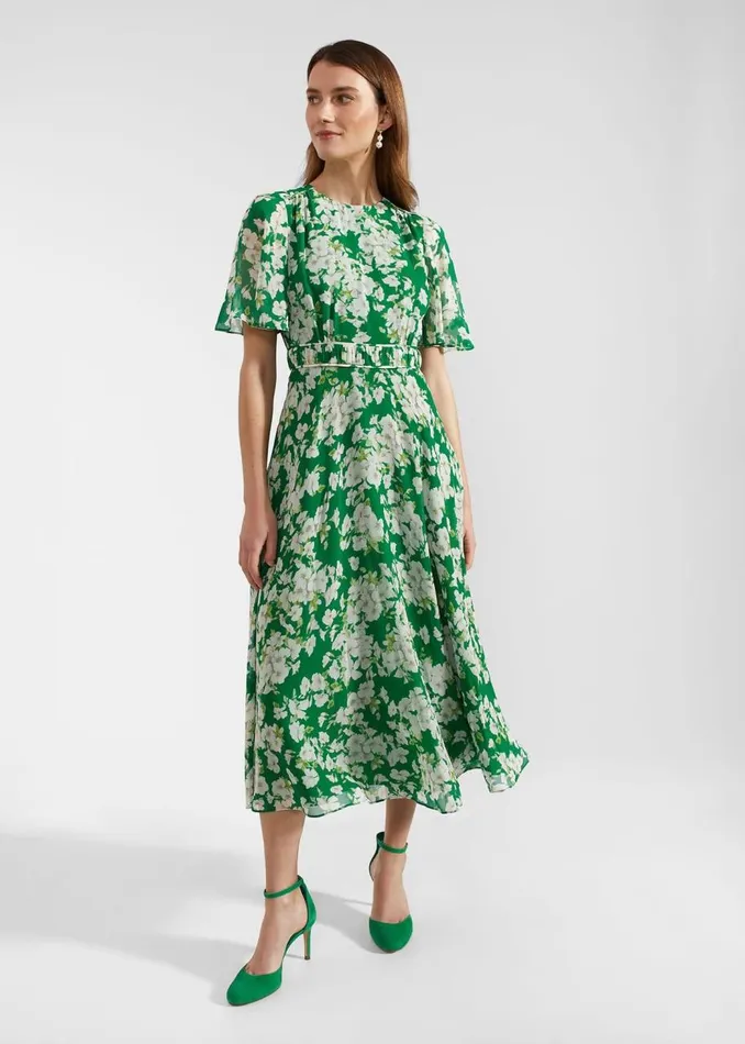 Dresses and Jumpsuits Women HOBBS Bronwyn Silk Midi Dress Green Multi
