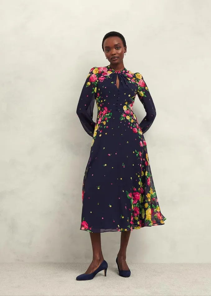 Dresses and Jumpsuits Women HOBBS Eva Floral Silk Dress Navy Multi