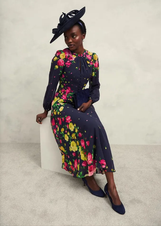 Dresses and Jumpsuits Women HOBBS Eva Floral Silk Dress Navy Multi