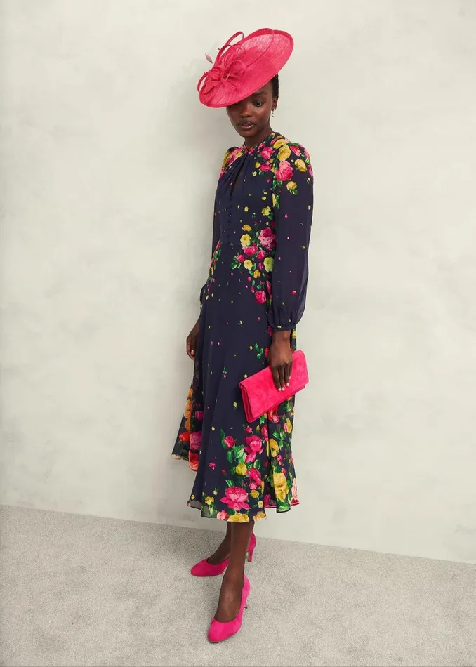 Dresses and Jumpsuits Women HOBBS Eva Floral Silk Dress Navy Multi