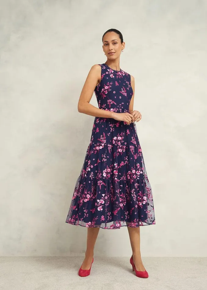 Dresses and Jumpsuits Women HOBBS Petite Bethany Embroidered Dress Navy Pink
