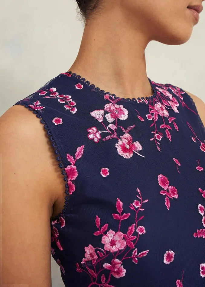 Dresses and Jumpsuits Women HOBBS Petite Bethany Embroidered Dress Navy Pink
