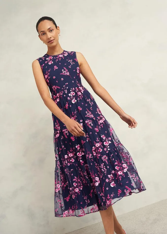 Dresses and Jumpsuits Women HOBBS Petite Bethany Embroidered Dress Navy Pink