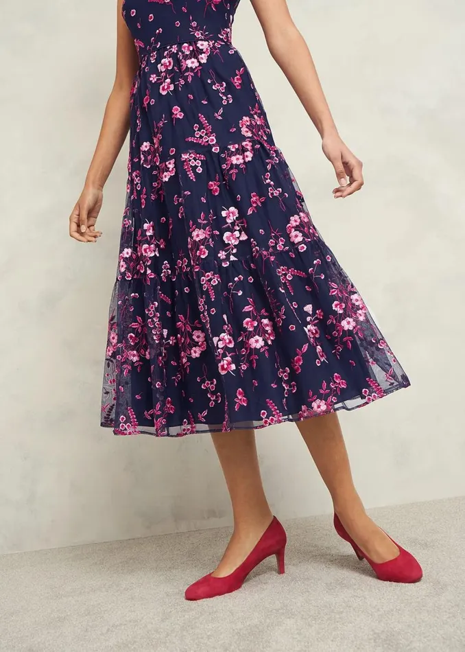 Dresses and Jumpsuits Women HOBBS Petite Bethany Embroidered Dress Navy Pink