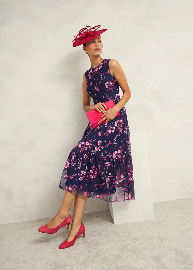 Dresses and Jumpsuits Women HOBBS Petite Bethany Embroidered Dress Navy Pink