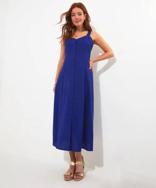 Dresses Apparel Jane Button Through Linen Blend Dress Blue Joebrowns