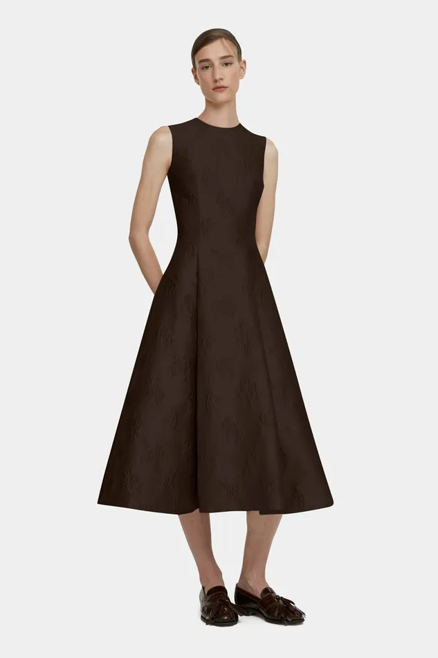 Dresses Emilia Wickstead Women Mara Dark Brown Ditsy Floral Jacquard Dress