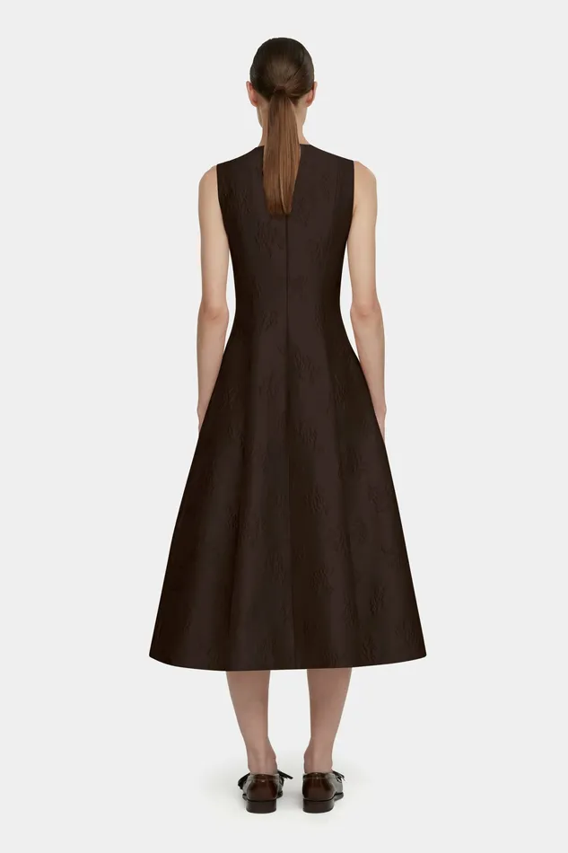 Dresses Emilia Wickstead Women Mara Dark Brown Ditsy Floral Jacquard Dress Dresses Emilia Wickstead Women Mara Dark Brown Ditsy Floral Jacquard Dress