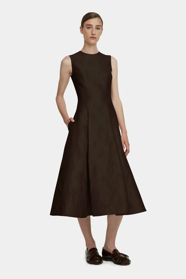 Dresses Emilia Wickstead Women Mara Dark Brown Ditsy Floral Jacquard Dress Dresses Emilia Wickstead Women Mara Dark Brown Ditsy Floral Jacquard Dress