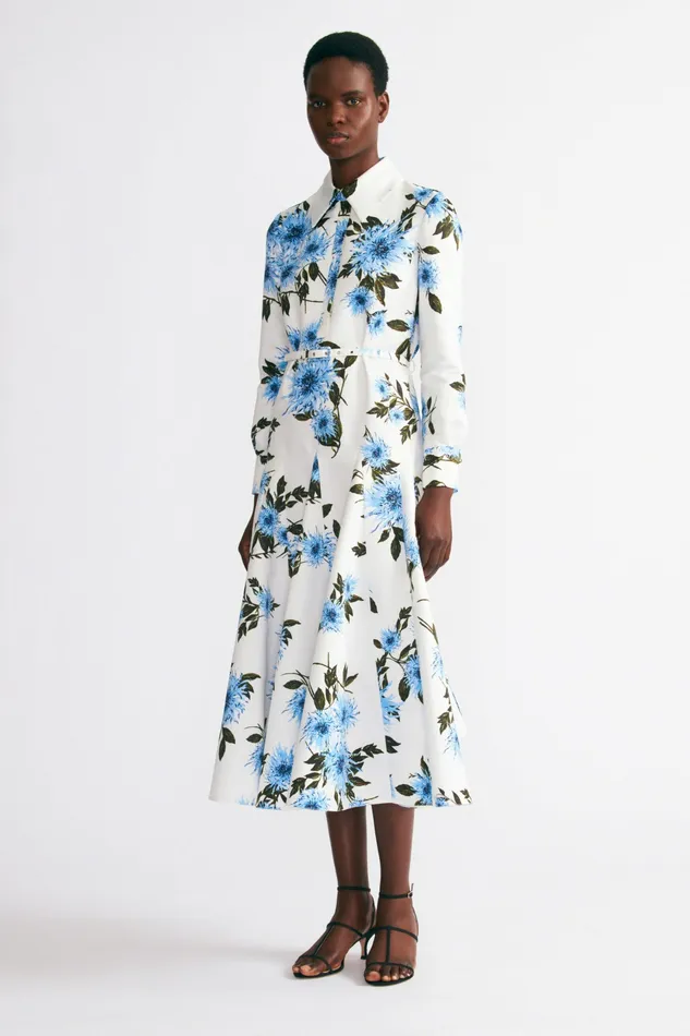 Dresses Emilia Wickstead Women Tomasina Dress In Blue Floral Print Taffeta Faille