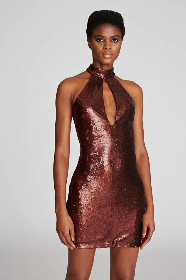 Dresses Women Halston Celo Dress In Sequins Russet