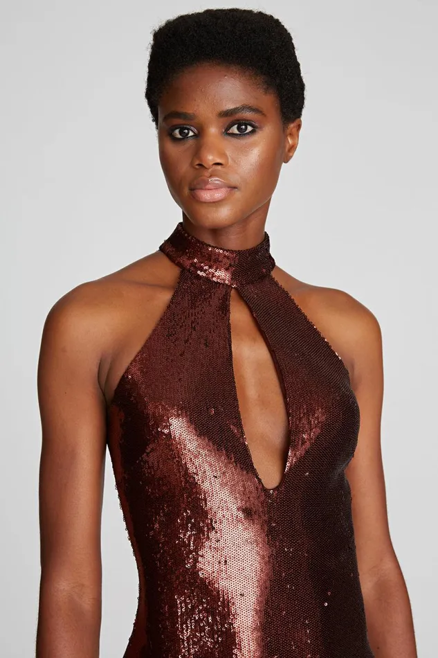 Dresses Women Halston Celo Dress In Sequins Russet