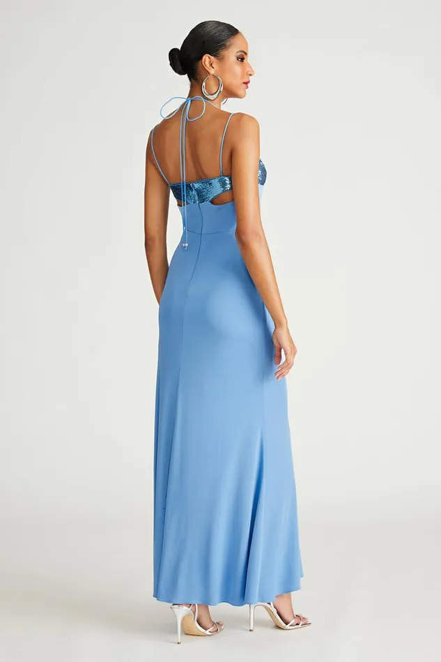 Dresses Women Halston Kasen Gown In Jersey and Sequin Tranquil Blue