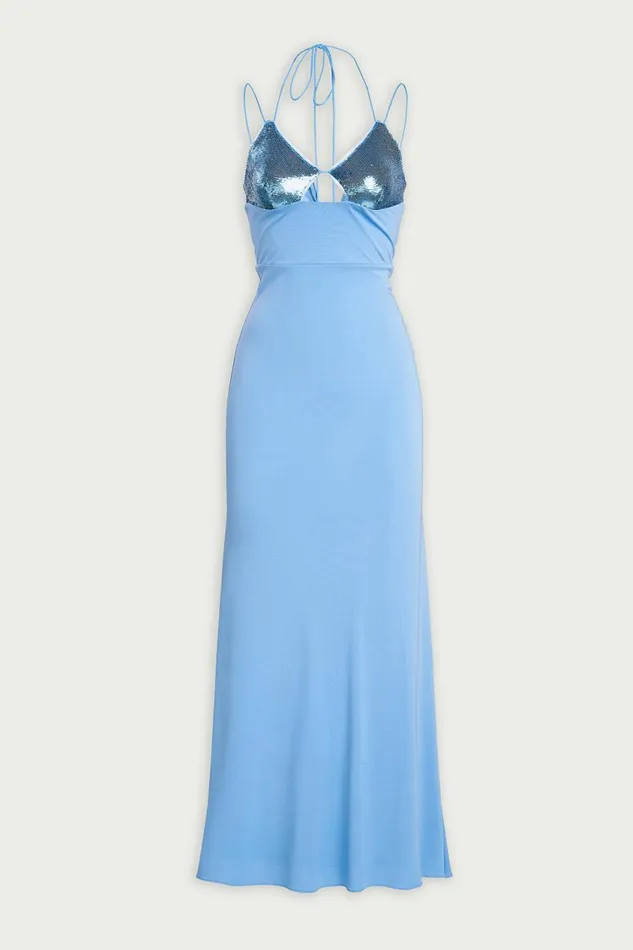 Dresses Women Halston Kasen Gown In Jersey and Sequin Tranquil Blue