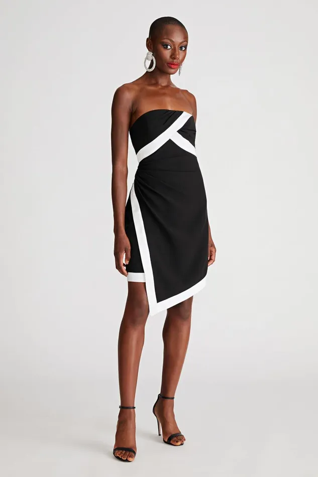 Dresses Women Halston Lanie Dress In Crepe Black White
