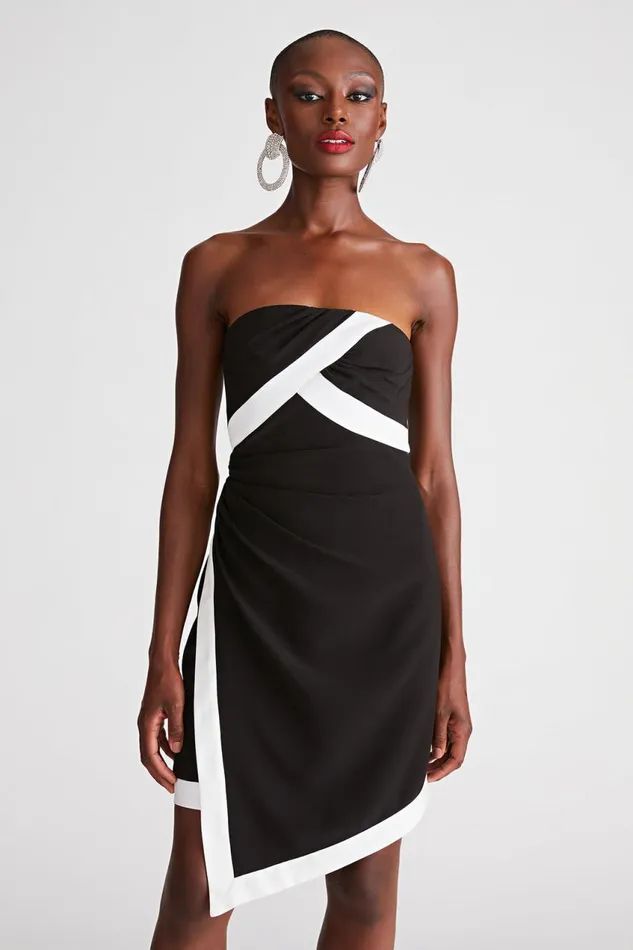 Dresses Women Halston Lanie Dress In Crepe Black White
