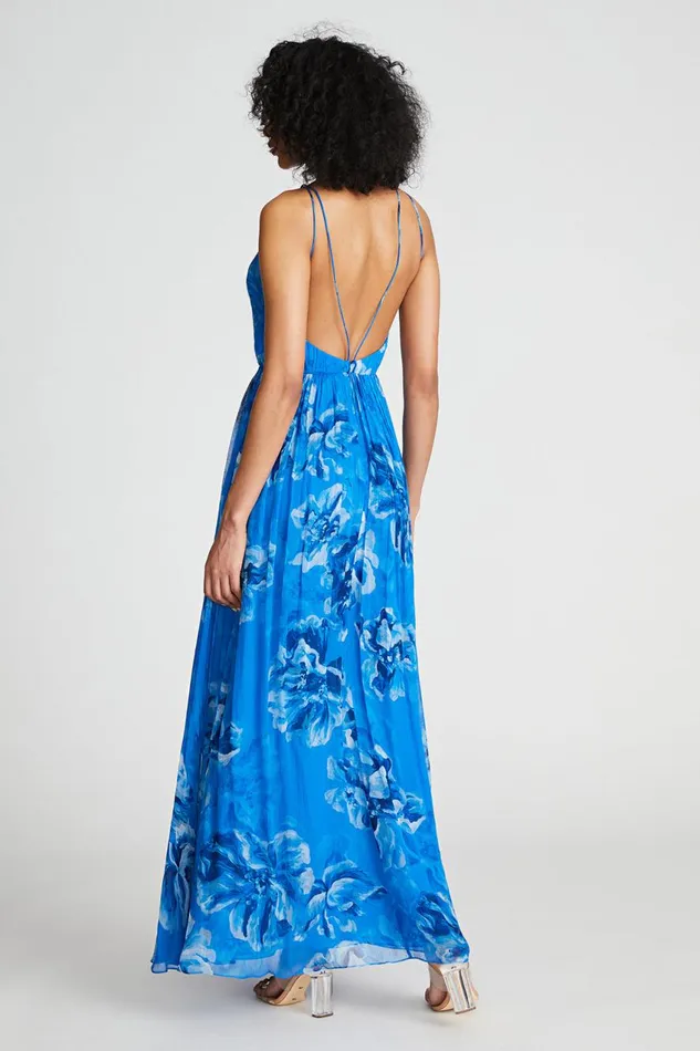 Dresses Women Halston Mindy Gown In Printed Chiffon Ocean Painted Floral Print