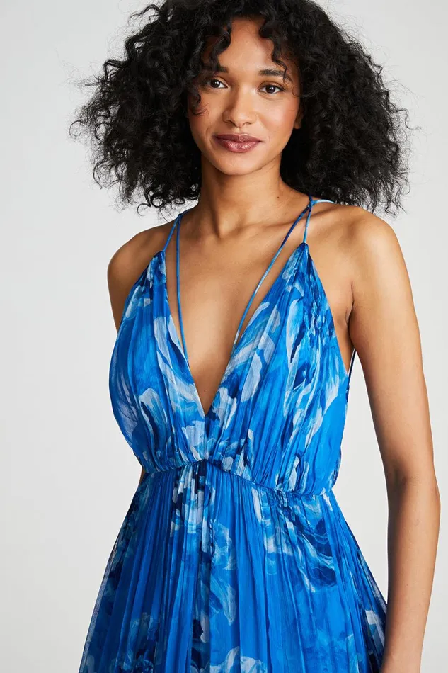 Dresses Women Halston Mindy Gown In Printed Chiffon Ocean Painted Floral Print