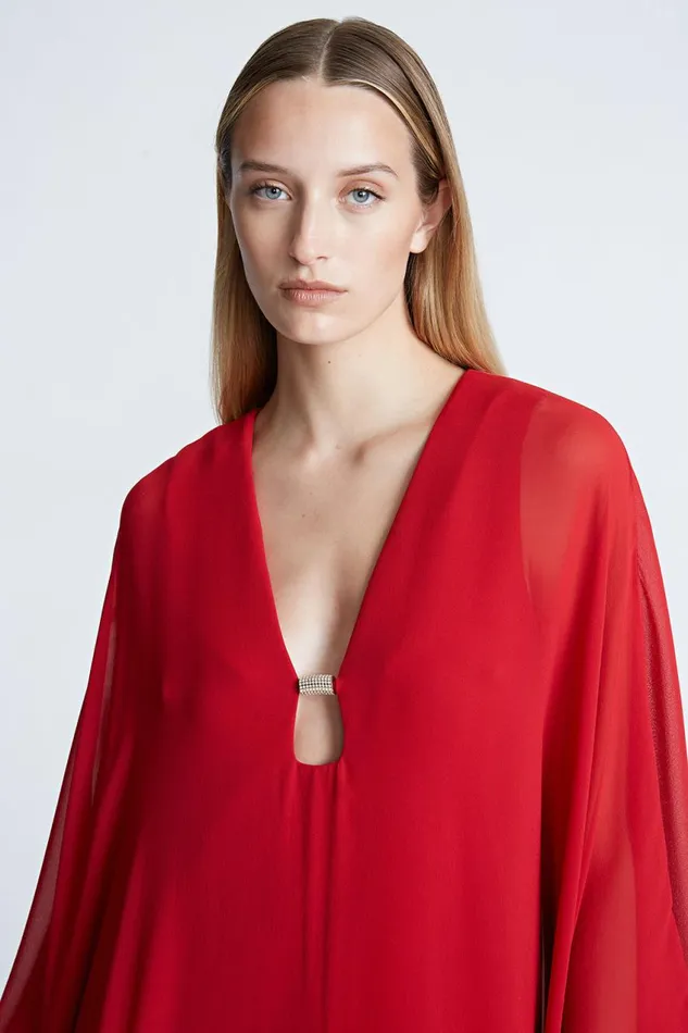 Dresses Women Halston Paula Gown In ChiffonCrepe Halston Red Dresses Women Halston Paula Gown In ChiffonCrepe Halston Red