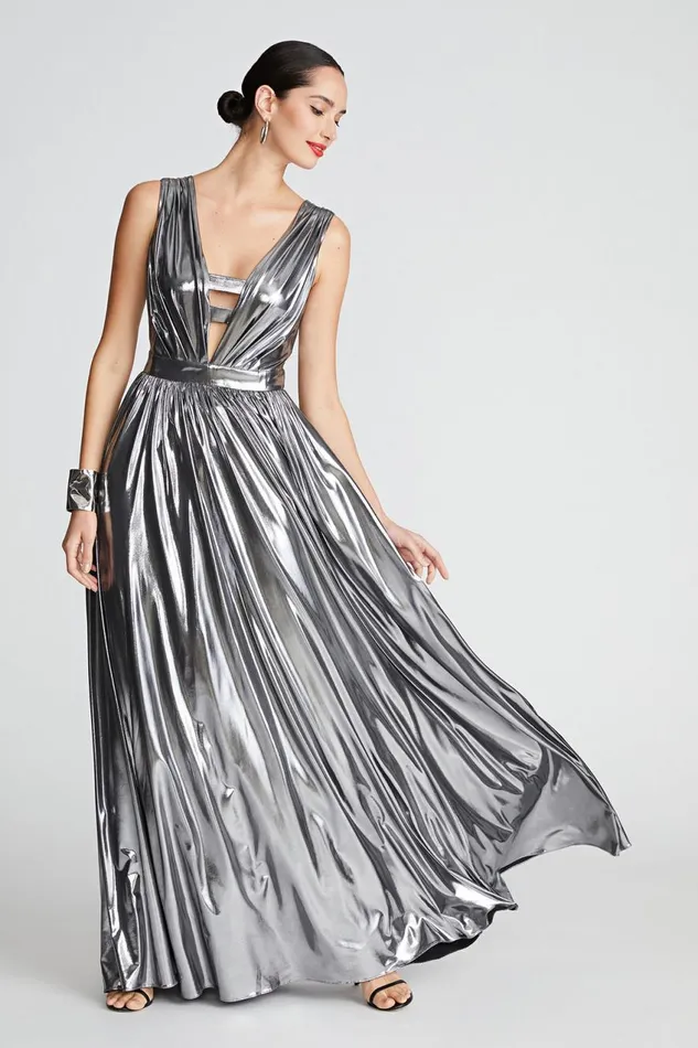 Dresses Women Halston Titania Gown In Foil Jersey Luster