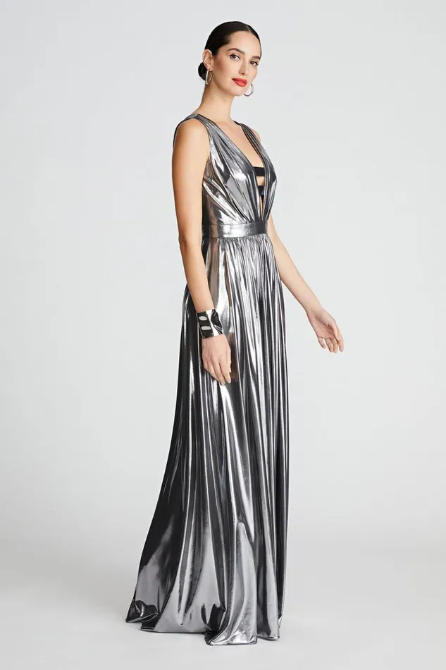 Dresses Women Halston Titania Gown In Foil Jersey Luster
