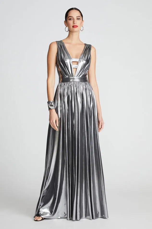 Dresses Women Halston Titania Gown In Foil Jersey Luster