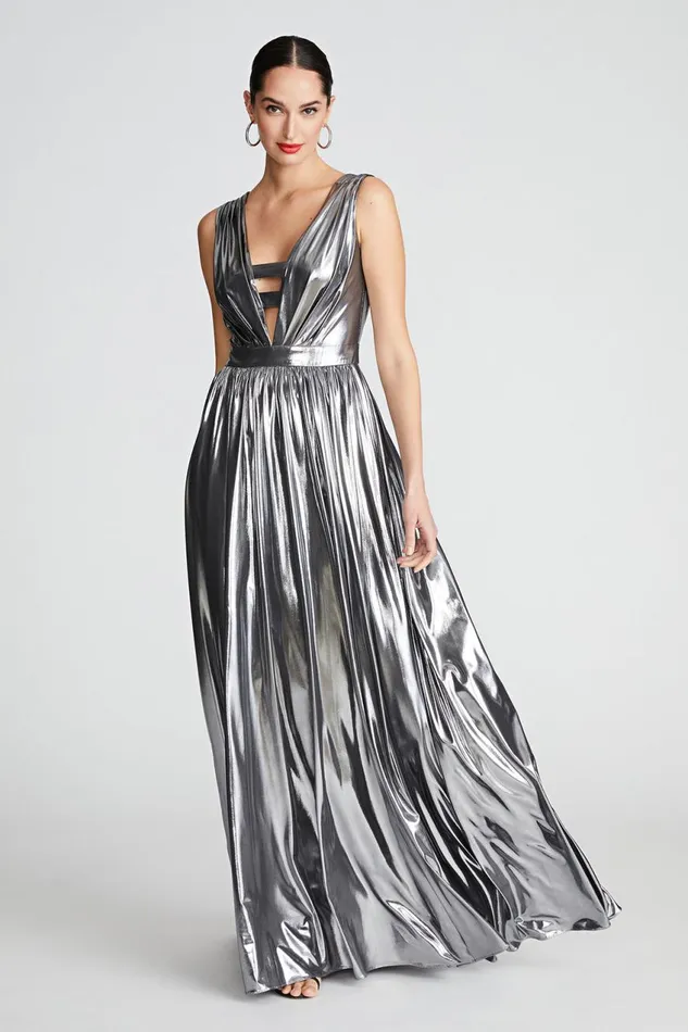 Dresses Women Halston Titania Gown In Foil Jersey Luster
