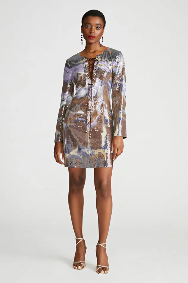 Dresses Women Halston Wynonna Dress In Sequin Earth Strata