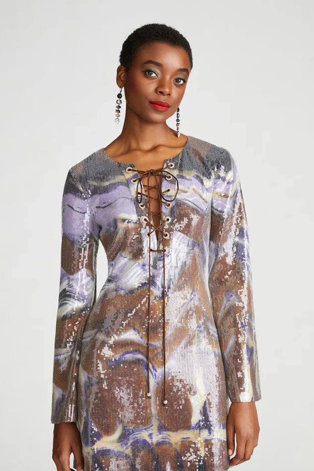 Dresses Women Halston Wynonna Dress In Sequin Earth Strata