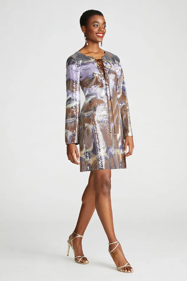 Dresses Women Halston Wynonna Dress In Sequin Earth Strata