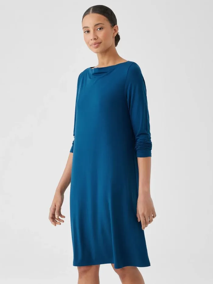 Eileen Fisher Extended Sizing 1X3X Fine Jersey Cowl Neck Dress Atlantis 8211 Shop