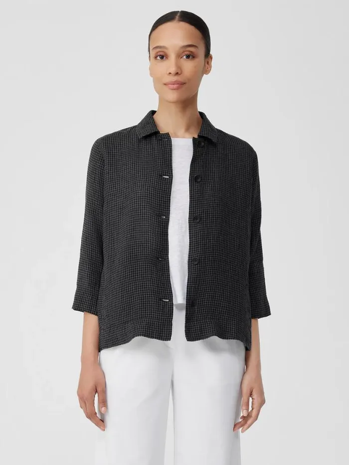 Eileen Fisher Extended Sizing 1X3X Puckered Organic Linen Shirt Jacket Black 8211 Shop