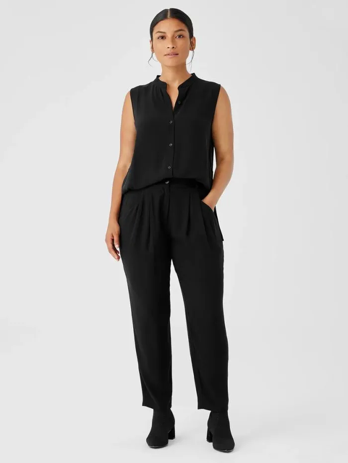 Eileen Fisher Pants Shorts and Jumpsuits Silk Georgette Crepe Carrot Pant Black 8211 Shop