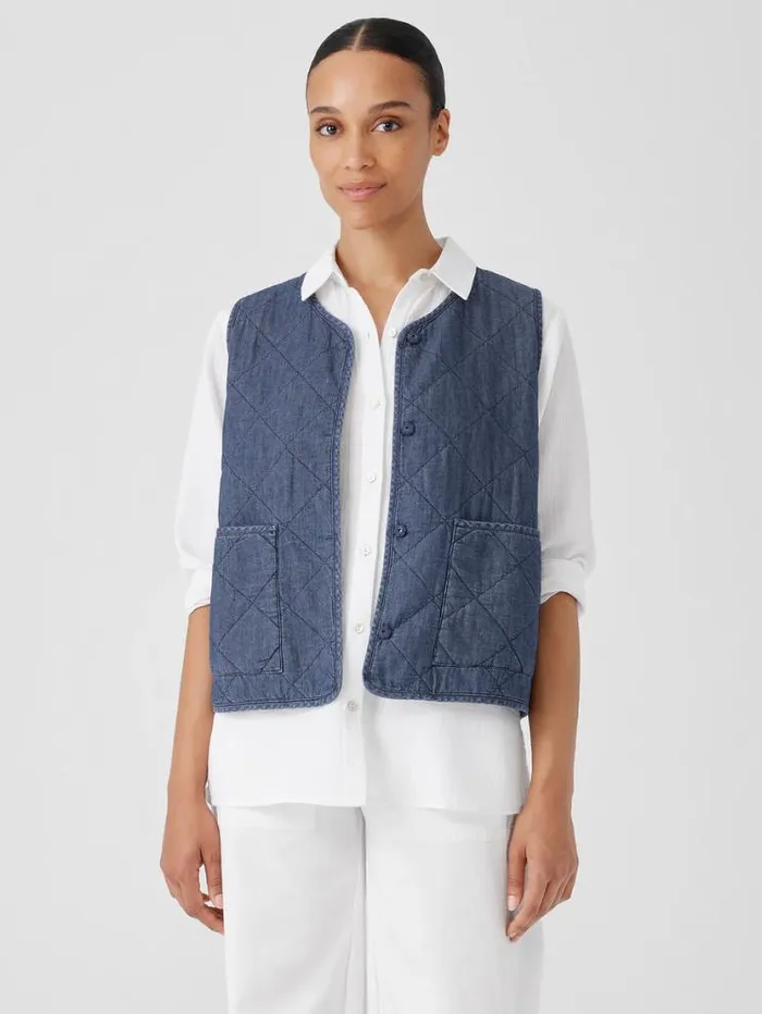 Eileen Fisher Petite Airy Organic Cotton Twill Quilted Vest Denim 8211 Shop