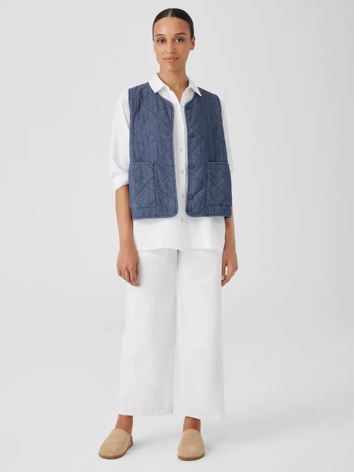 Eileen Fisher Petite Airy Organic Cotton Twill Quilted Vest Denim 8211 Shop