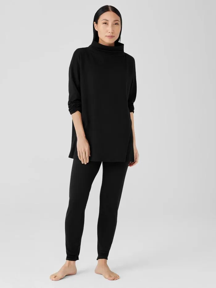 Eileen Fisher Petite Cozy Brushed Terry Hug Funnel Neck Long Top Black 8211 Shop