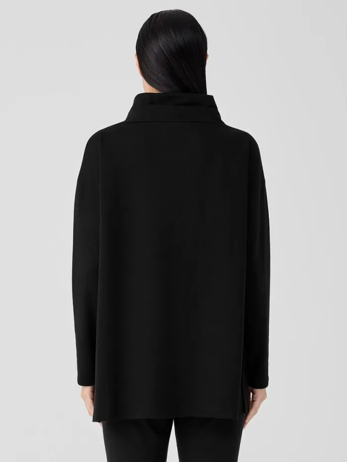 Eileen Fisher Petite Cozy Brushed Terry Hug Funnel Neck Long Top Black 8211 Shop