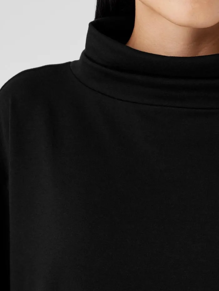 Eileen Fisher Petite Cozy Brushed Terry Hug Funnel Neck Long Top Black 8211 Shop