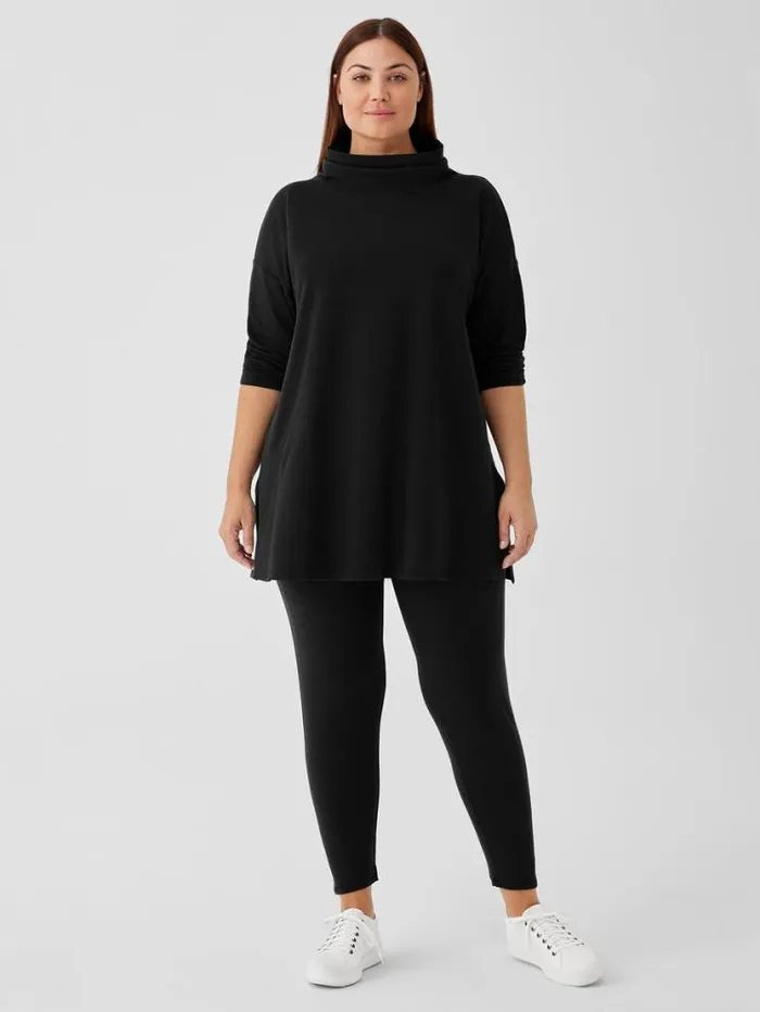 Eileen Fisher Petite Cozy Brushed Terry Hug Funnel Neck Long Top Black 8211 Shop