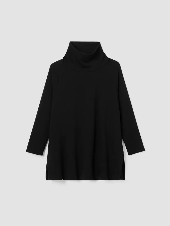 Eileen Fisher Petite Cozy Brushed Terry Hug Funnel Neck Long Top Black 8211 Shop