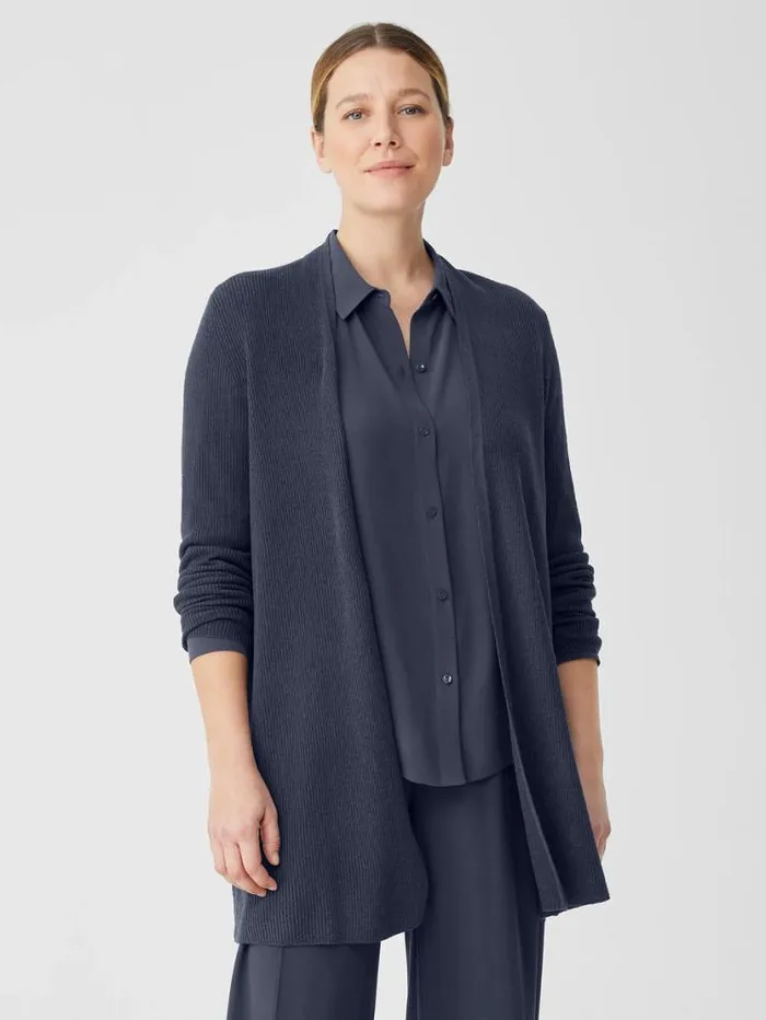 Eileen Fisher Petite Organic Linen Cotton Airy Tuck Long Cardigan Ocean 8211 Shop