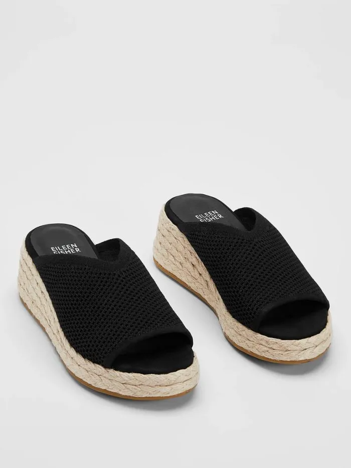 Eileen Fisher Shoes Tali Recycled Stretch Knit Espadrille Wedge Sandal Black 8211 Shop