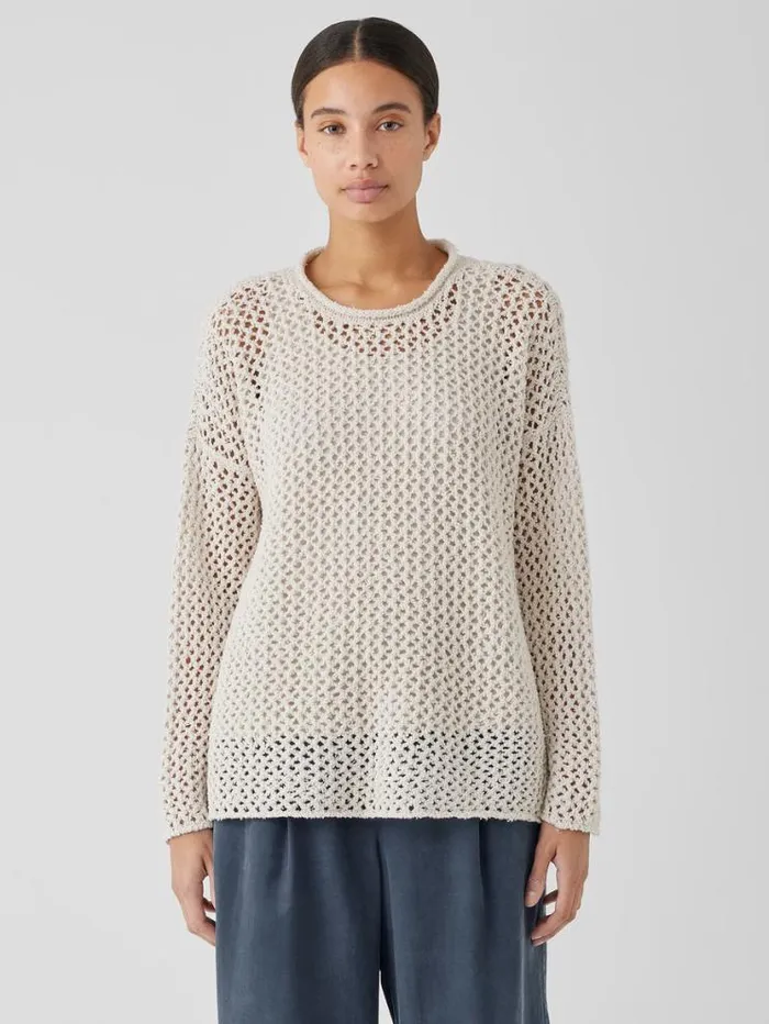 Eileen Fisher Sweaters and Cardigans Peruvian Organic Cotton Boucle Crew Neck Top Bone 8211 Shop