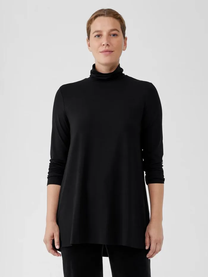 Eileen Fisher Tops and Tees Fine Jersey Scrunch Neck Long Top Black 8211 Shop